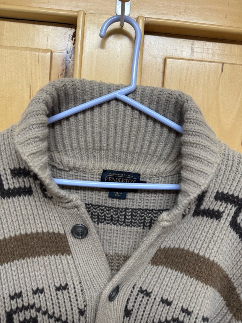 Pendleton Beige Shawl Collar Cardigan with Brown and Black Pattern - Picture 5 of 9